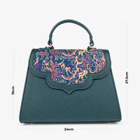 Emerald Silk Flap Leather Handbag with Top Handle & Sling