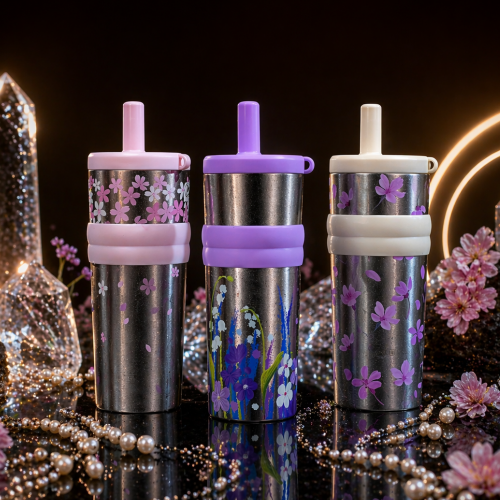 Pure Titanium Vacuum Tumbler water bottle with Straw & Charm – 550ml