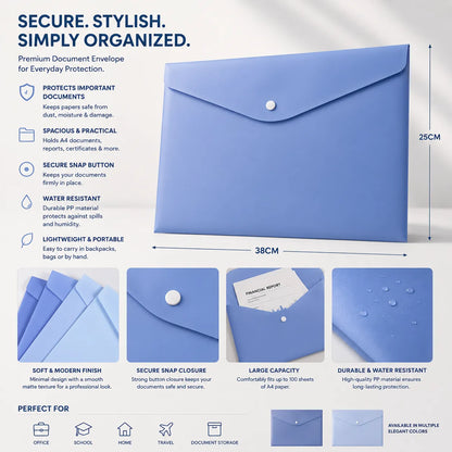 Premium Snap Button Document Envelope File Organizer - A5 Paper Size
