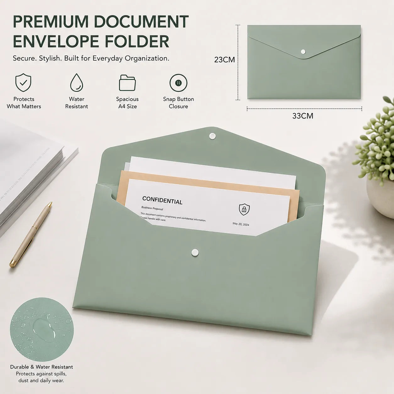 Portable A4 Document Folder with Snap Lock Closure