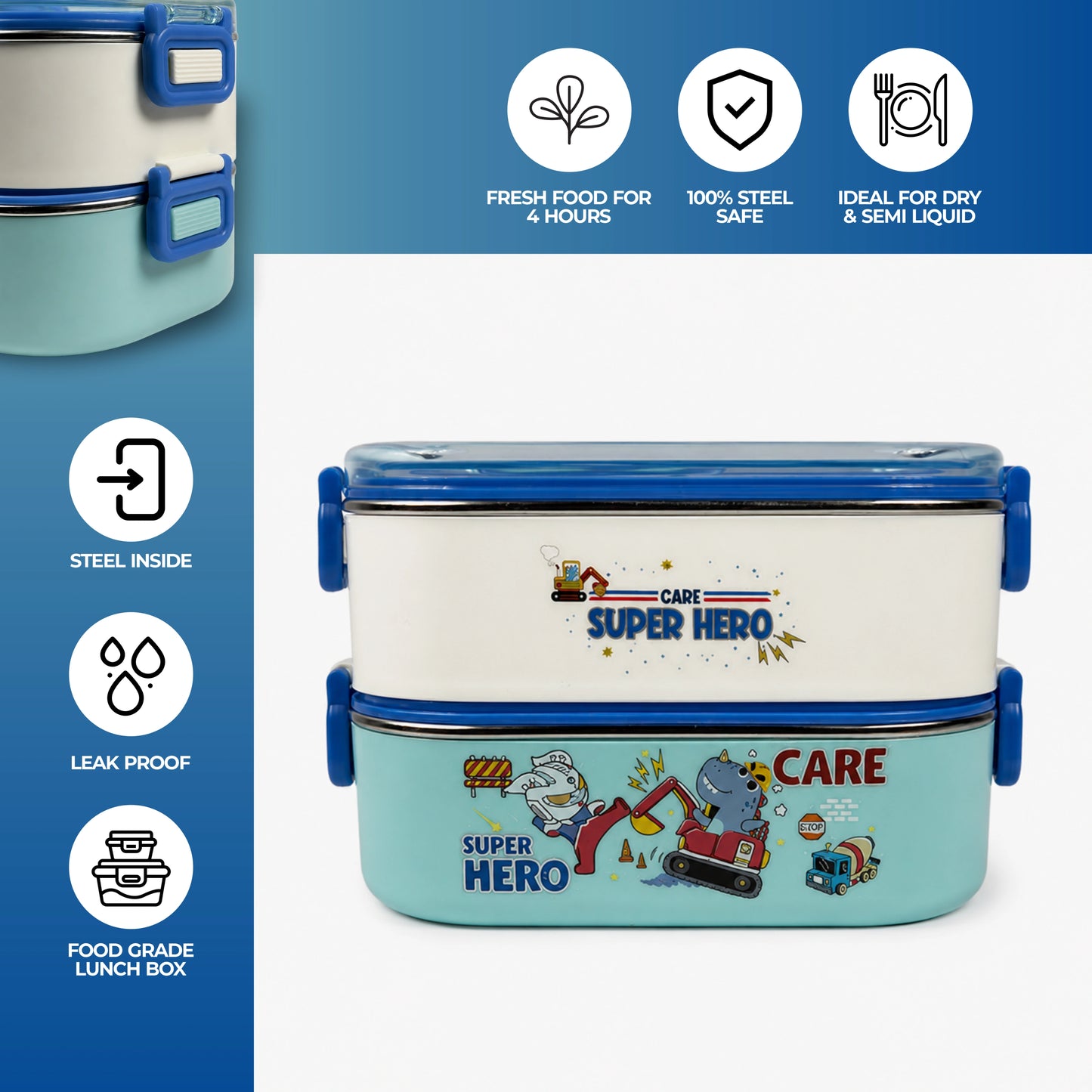 Double Decker Bento Lunch Box with 3 compartments for Kids – 710ml