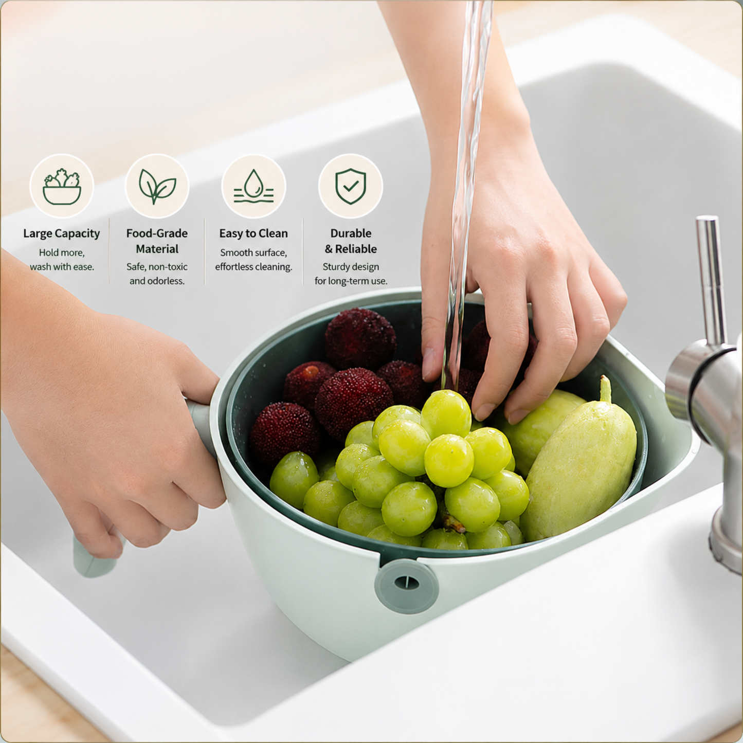 Multi-Purpose Kitchen Drain Basket & Strainer | 2 ltr Colander