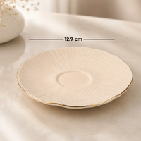 Premium Beige Ceramic Mug & Saucer with Gold Rim - Set of 6 (100ml each)