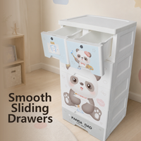 Kids Panda Storage Cabinet with Lockable Drawers & Wheels for Organization