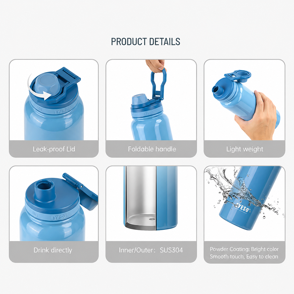 Premium TYESO Vacuum Insulated Stainless Steel Water Bottle - 750ml