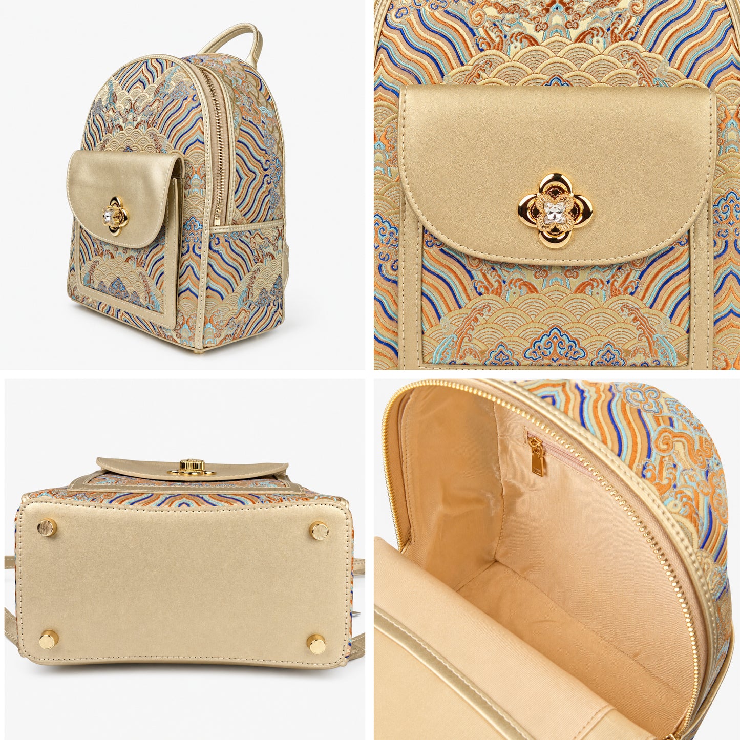 Premium Hangzhou Silk Leather Backpack with Top Handle & Sling