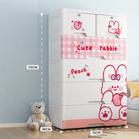Cute Rabbit Kids PP Storage Cabinet with Lockable Drawers & Mobile Pulley