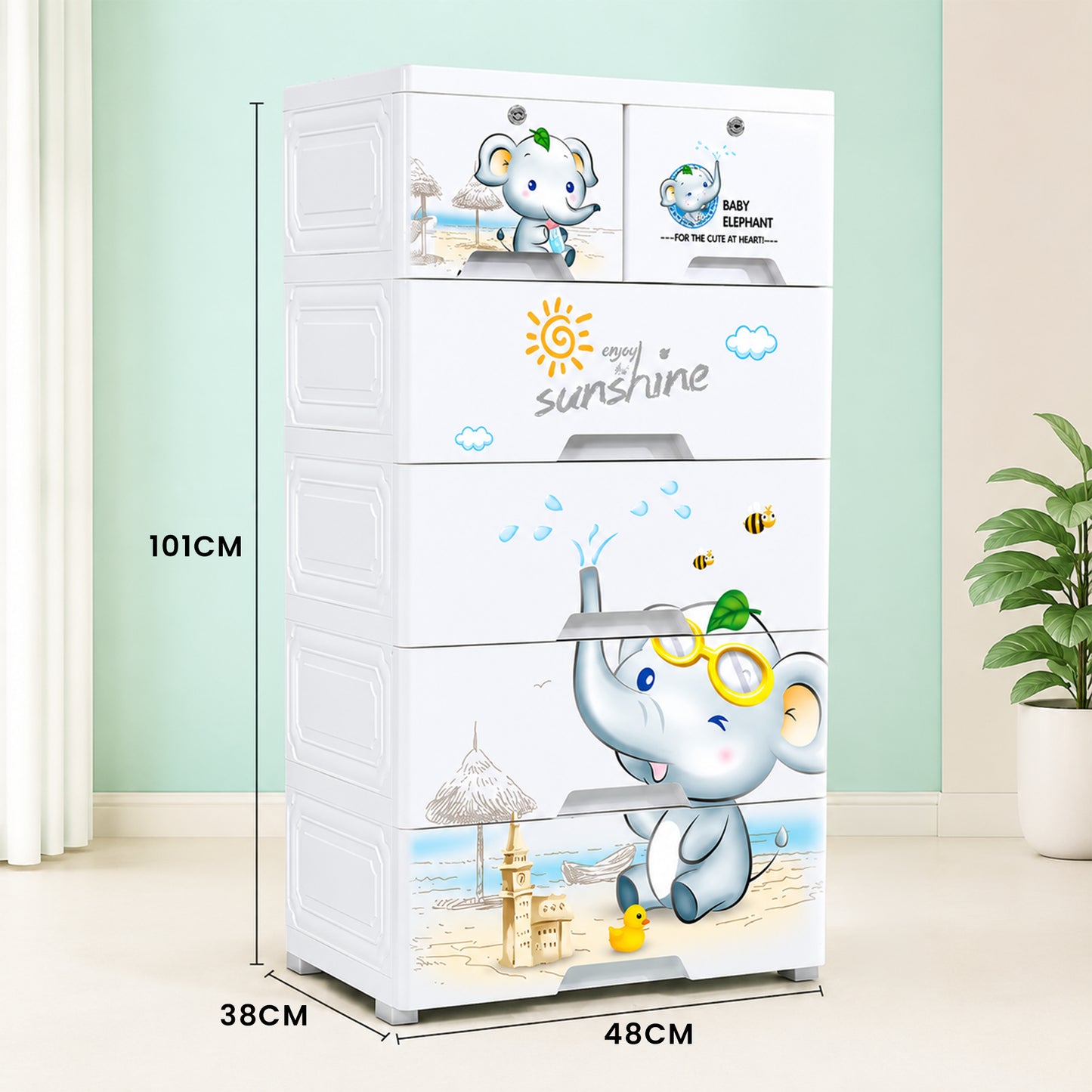 HOMX 5-Drawer Plastic Storage Cabinet with Lockable Drawer for Kids