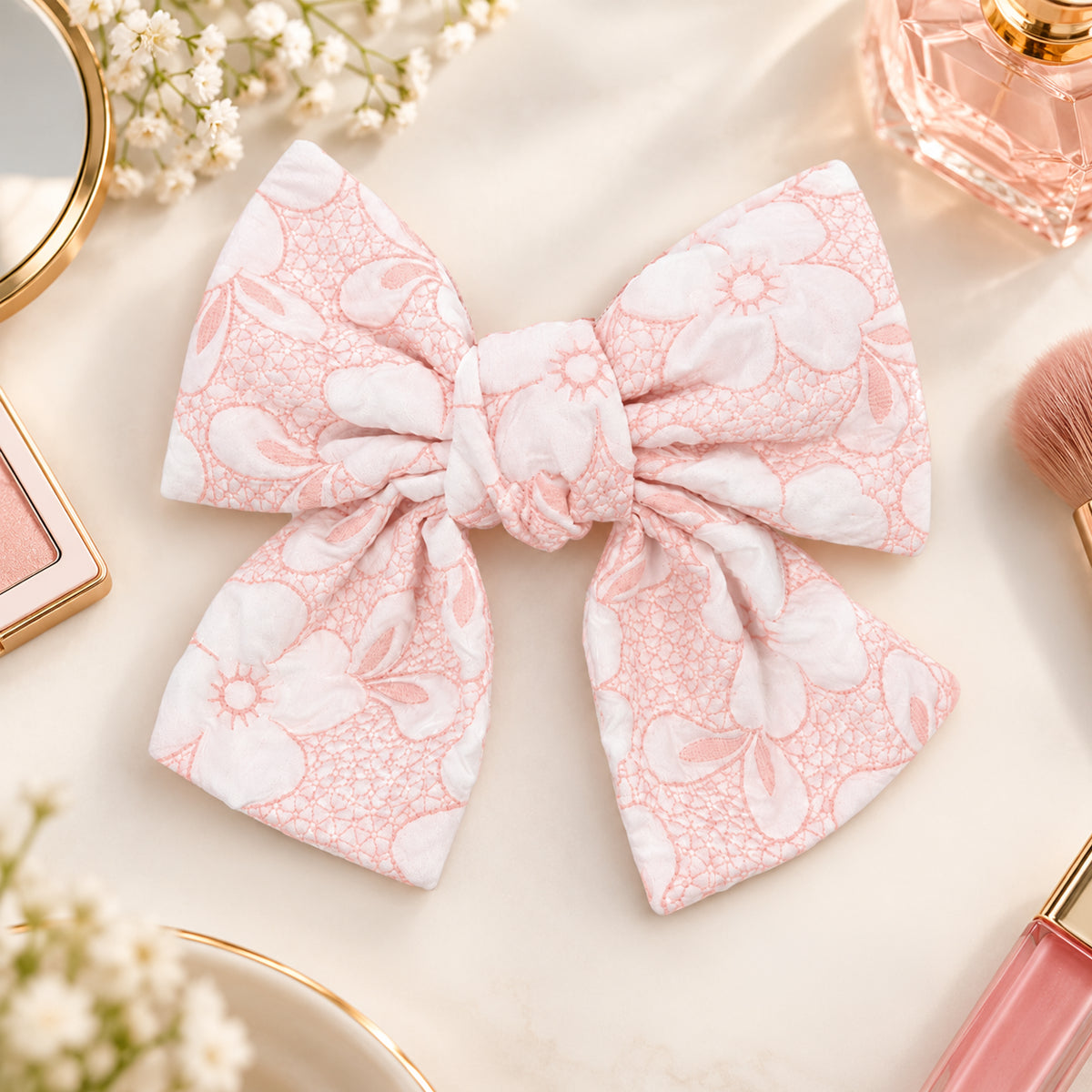 Kokosmile Pink Floral Hair Bow Clip for Girls & Women - Pack of 1
