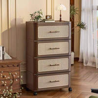 HOMX Rattan 4-Drawer Storage Cart – Rolling Organizer with Rounded Corners