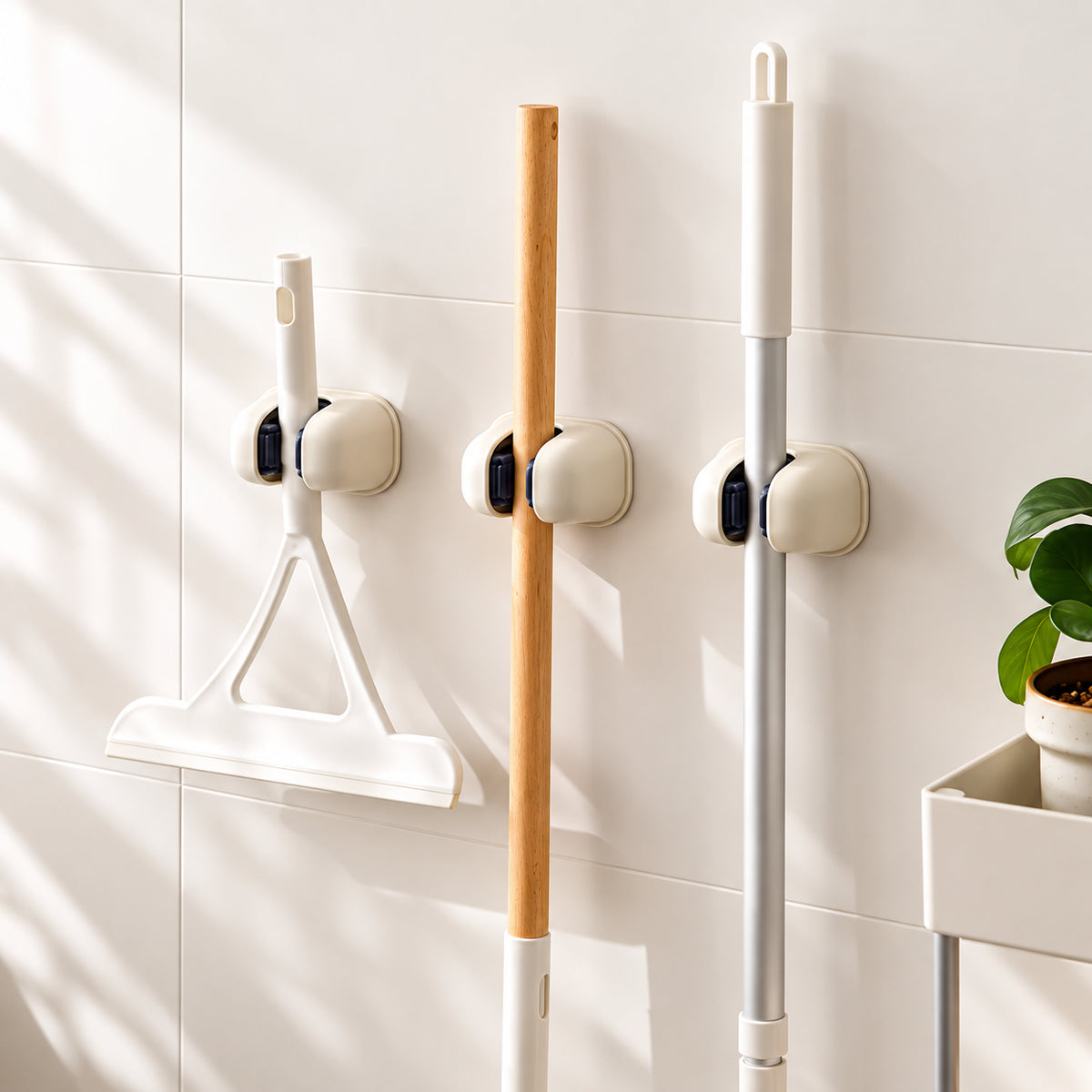 Heavy-Duty Mop & Broom Holder - Wall Mount, Set of 2 (white)