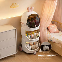 Cute Rabbit Baby Storage Trolley with Dust-Proof Cover & Wheels