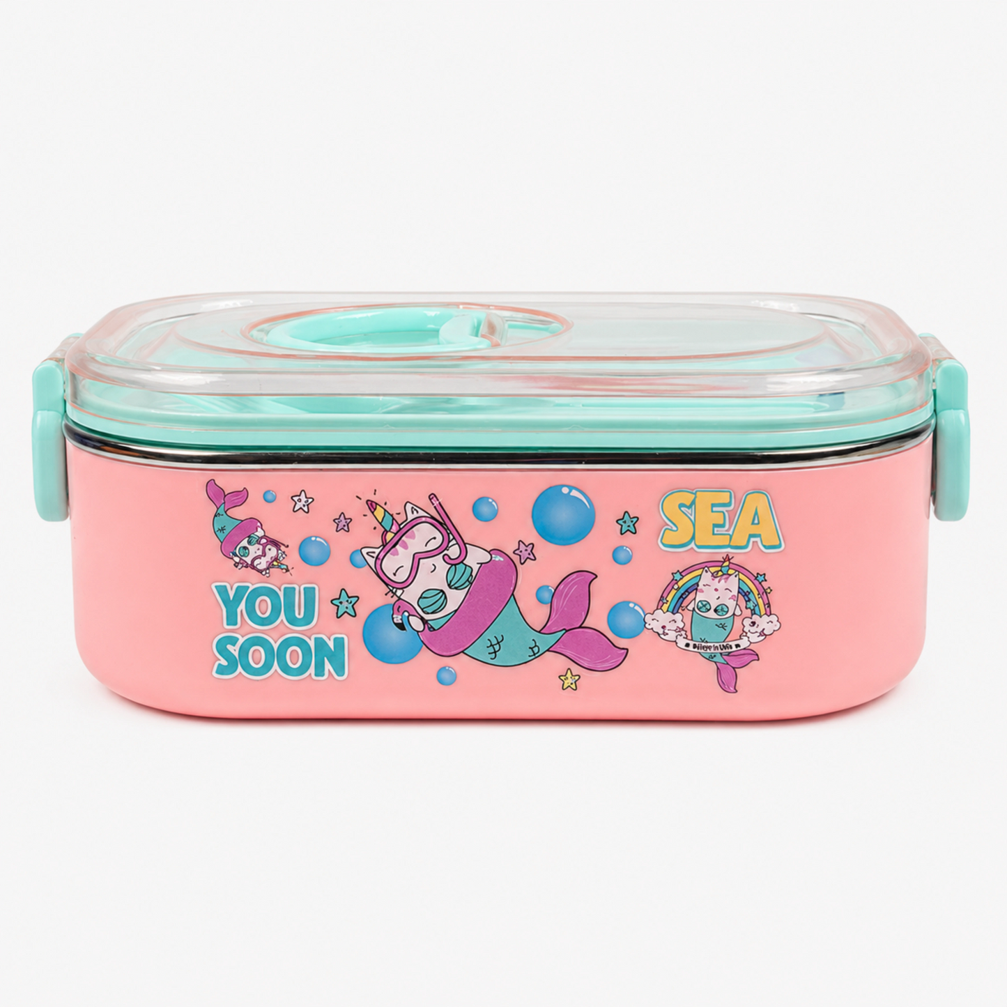 Kids Stainless Steel Lunch Box 2 Compartment with Spoon & Fork Set 900ml