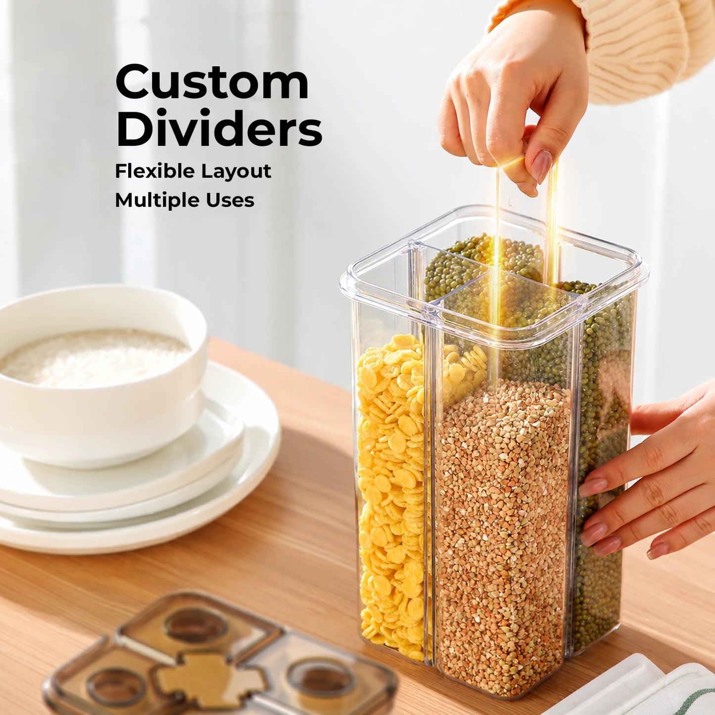 HOMX 4-Compartment Airtight Food Storage Container with Divider Lids