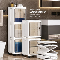 Slim 4-Tier Storage Cabinet with Transparent Doors & Rolling Wheels