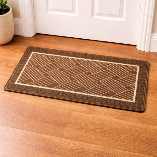 Soft Ferret Fleece Entryway Doormat with Modern Woven Pattern
