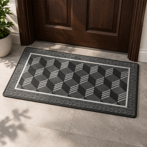 Premium Ferret Fleece Doormat with Modern Geometric Pattern
