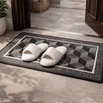 Premium Ferret Fleece Doormat with Modern Geometric Pattern