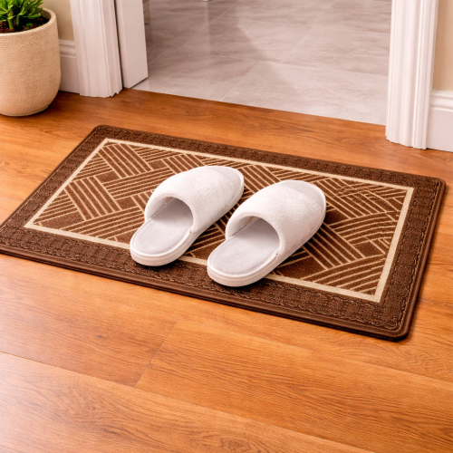 Soft Ferret Fleece Entryway Doormat with Modern Woven Pattern
