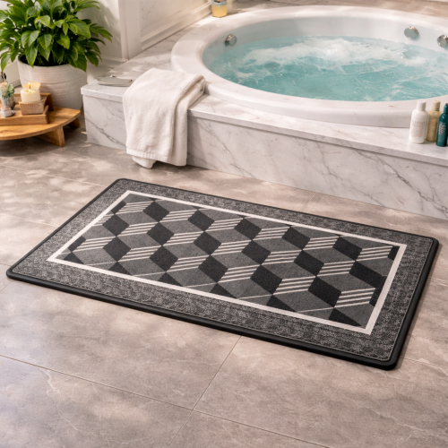 Premium Ferret Fleece Doormat with Modern Geometric Pattern