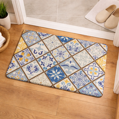 Spanish Tile Anti-Slip Doormat for Entryway/Bathroom