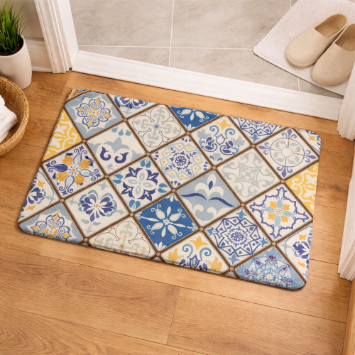 Spanish Tile Anti-Slip Doormat for Entryway/Bathroom