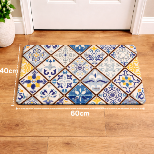 Spanish Tile Anti-Slip Doormat for Entryway/Bathroom