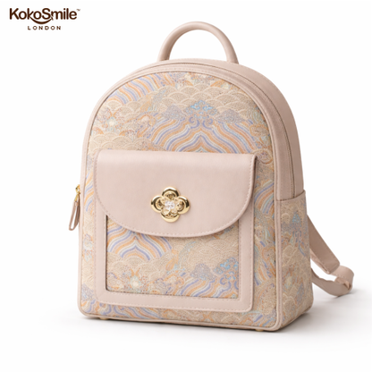 Premium Hangzhou Silk Leather Backpack with Top Handle & Sling