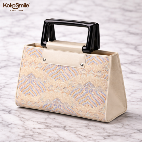 Luxe Hangzhou Silk Panel Leather Handbag with Top Handle