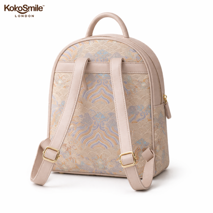 Premium Hangzhou Silk Leather Backpack with Top Handle & Sling