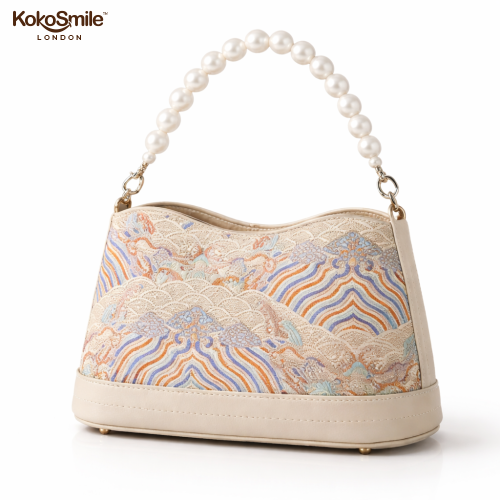 Hangzhou Silk & Leather Handbag with Pearl Top Handle