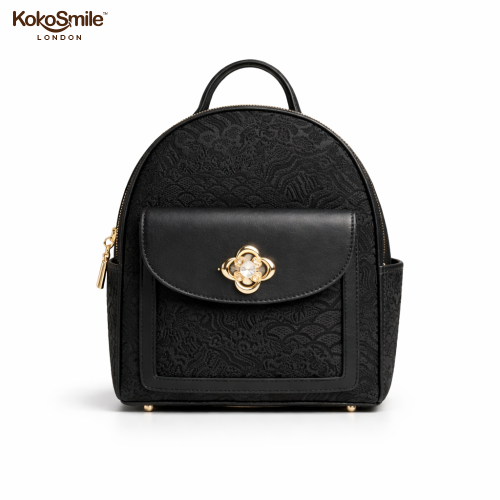 Royal Black Hangzhou Silk Leather Mini Backpack