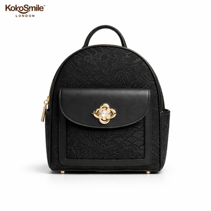 Royal Black Hangzhou Silk Leather Mini Backpack