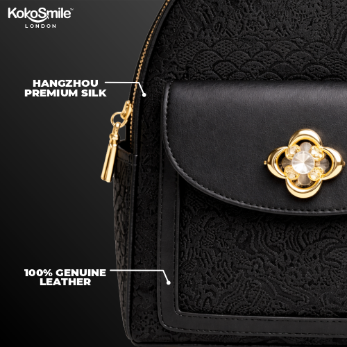 Royal Black Hangzhou Silk Leather Mini Backpack