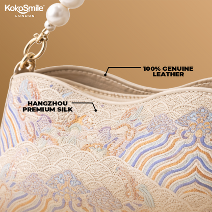 Hangzhou Silk & Leather Handbag with Pearl Top Handle