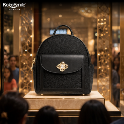 Royal Black Hangzhou Silk Leather Mini Backpack