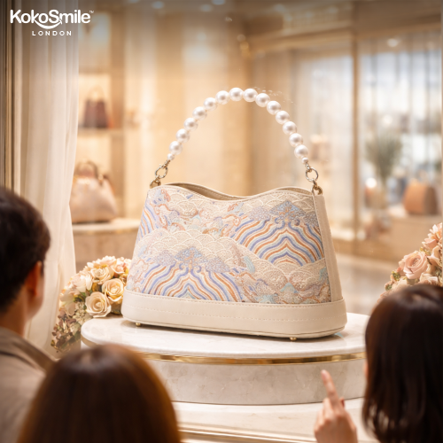 Hangzhou Silk & Leather Handbag with Pearl Top Handle