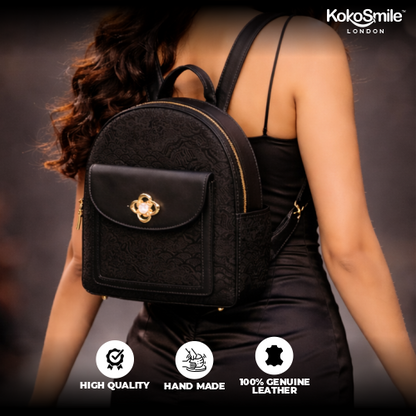 Royal Black Hangzhou Silk Leather Mini Backpack