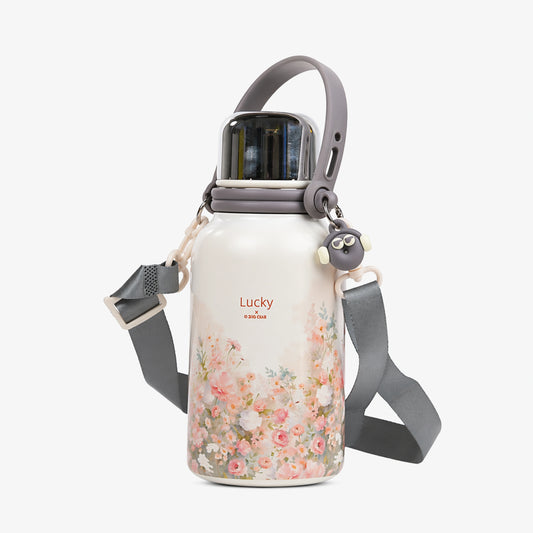 Daisy Bloom Floral Print Insulated Thermal Flask with strap 1200ml