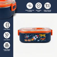Kids Stainless Steel Lunch Box 2 Compartment with Spoon & Fork Set 900ml