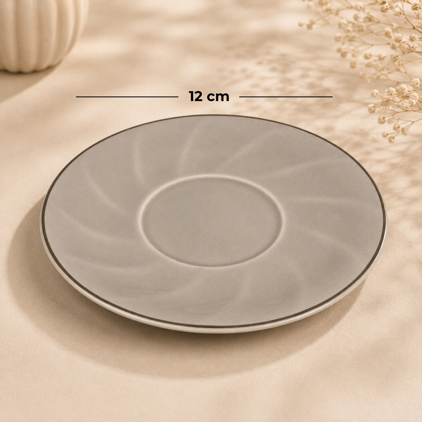 Light Grey Premium Gold Rim Ceramic Mug & Saucer - Set of 6 (75ml each)