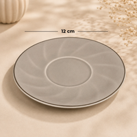 Light Grey Premium Gold Rim Ceramic Mug & Saucer - Set of 6 (75ml each)