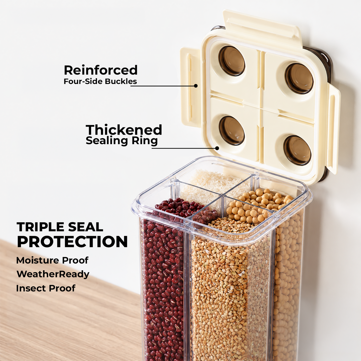 HOMX 4-Compartment Airtight Food Storage Container with Divider Lids