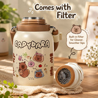 Cute Insulated Steel Flask/Bottle with Handle & Strap - 800ml