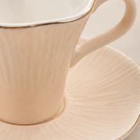 Premium Beige Ceramic Mug & Saucer with Gold Rim - Set of 6 (100ml each)