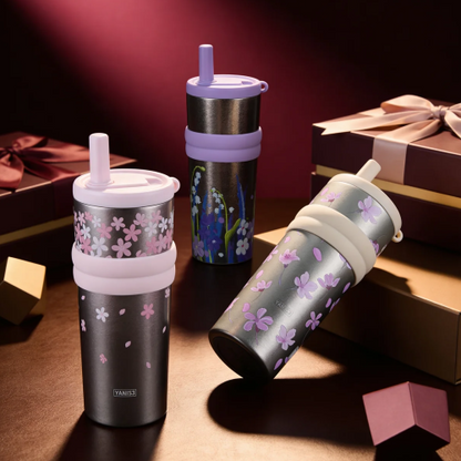 Pure Titanium Vacuum Tumbler water bottle with Straw & Charm – 550ml