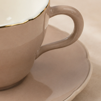 Blush Pink Gold-Rim Ceramic Tea Cup & Saucer Set of 6 (100ml each)