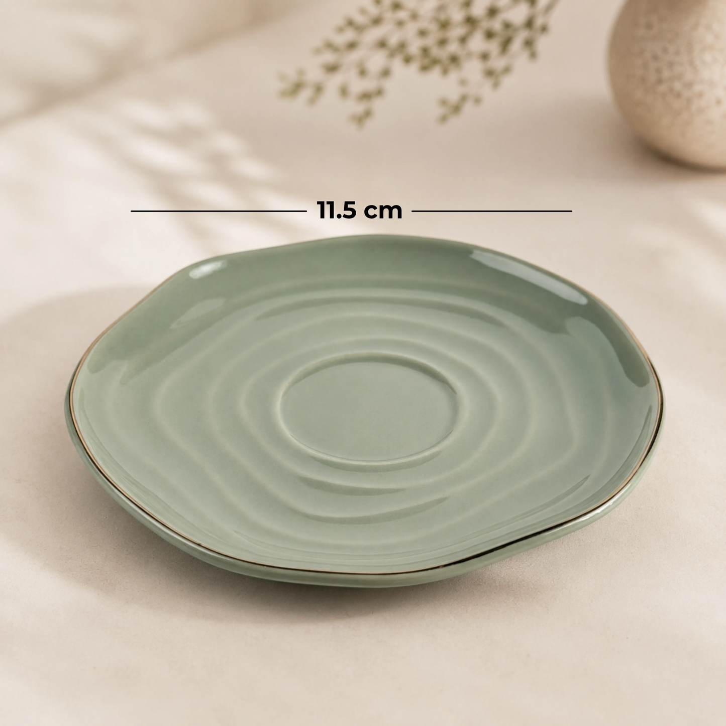 Luxury Sage Green Ceramic Mug & Saucer Set with Gold Rim - 6 Pcs (100ml each)
