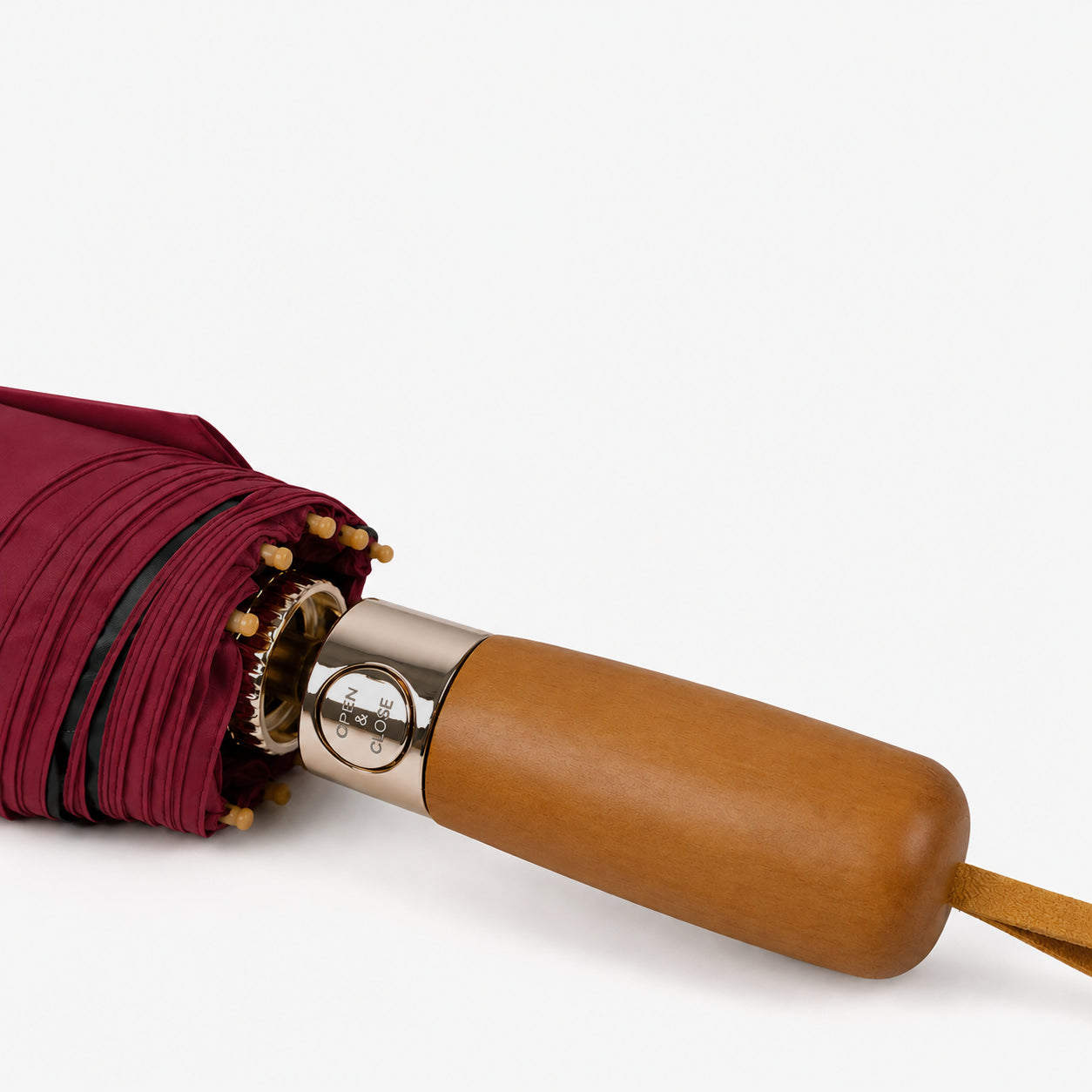 Luxury Windproof Folding Umbrella with Wooden Handle & UV Shield