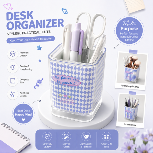 Aesthetic Desk Organizer for Pens & Makeup Brushes